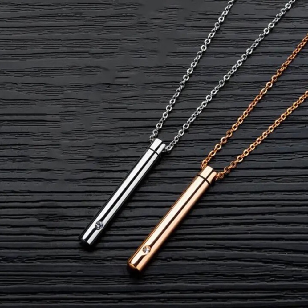 Stainless Steel Hidden Compartment Bar Necklace - Picture 6 of 10